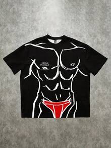 Manfinity ZONE917 ZONE917 Loose Fit Muscular Sexy Body Print Black Drop Shoulder T-Shirt (High Quality) Strong Physique Shirt - Black - View 6