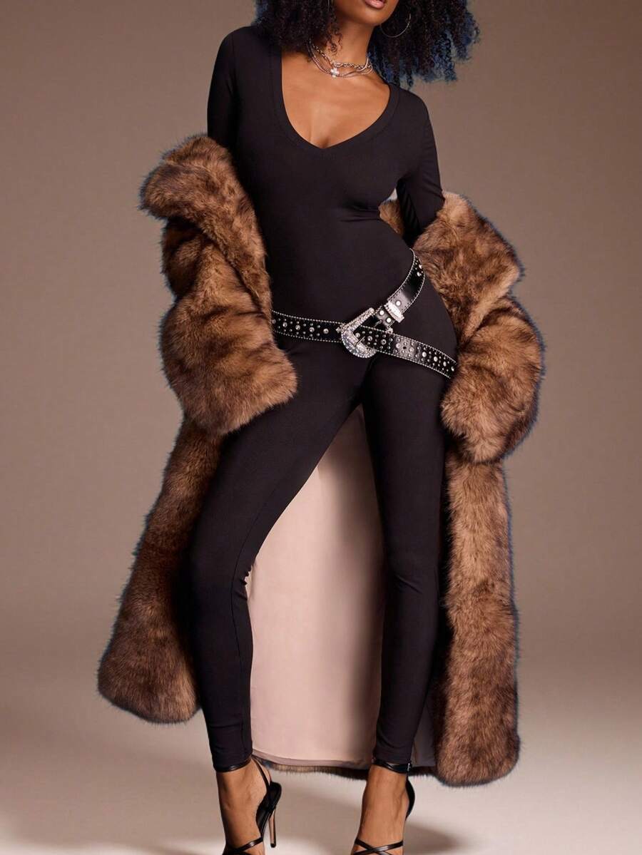 Normani Women's V-Neck Jumpsuit Fall Cloth For Women - Black - View 1