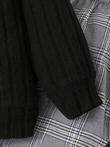 2 件套年轻男童休闲学院风舒适时尚纹理运动衫上衣和格子裤，适合开学第一天，儿童服装，小男孩服装，开学返校，男童套装，男童服装，日常，学校，旅行，运动，秋冬 - 黑色 - 查看 7