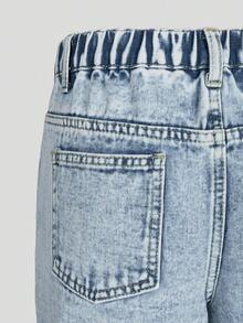 SHEIN ChillGRL Tween Girls Y2K Style Denim Jeans, Casual & Comfortable Distressed Wide Leg Jeans, Light Blue Washed Cotton Denim Pants, Suitable For All Seasons Ripped Jeans Ripped Baggy Jeans Wide Jeans - Light Wash - View 7