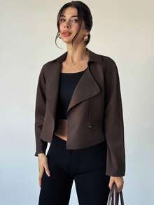 Firerie Women's Elegant Casual Commuter Fashion Street Casual Coffee Brown Solid Suede Long Sleeve Ladies Trench Coat With Belt, Short Sleeve Trench Coat, Spring Autumn Winter , Commuter, Elegant, Casual, Work - Brown - View 3