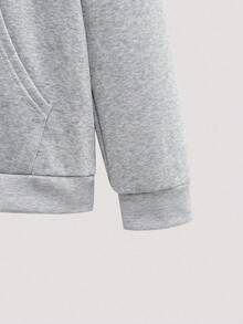 Open Phase 男士标语卡通图案落肩抽绳保暖连帽衫，适合秋冬季穿搭，日常搭配，送给男友/老公的礼物 - 灰色 - 查看 4