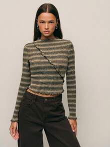 Nöista Casual Peplum Top With Diagonal Button Details And A Ruffled, Wavy Hem. Long Sleeves Make It Perfect For Early Spring Break Outfits Layering, Going Out, Parties, Or Elegant Outfits. - Grey - View 4