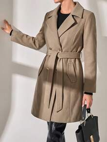 CLARA VERO Women Button And Belt Detailed Over Coat - Light Grey - View 5