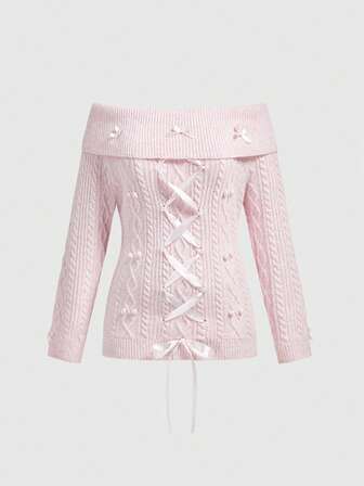 Pull tricoté mignon et kawaii rose pastel, pull oversize pour l'automne/l'hiver