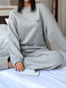 DAZY 极简主义爱心印花保暖针织卫衣家居服套装