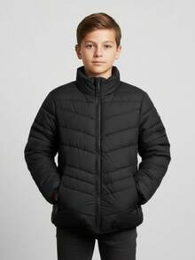 Chamarra escolar acolchada para niño – Abrigo cálido, ligero y duradero que garantiza comodidad todo el día - Negro - Ver 1