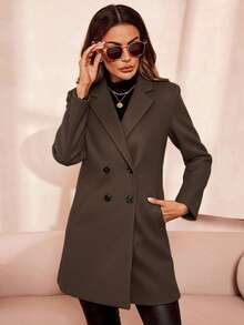 SHEIN Clasi 女士秋冬双排扣羊毛大衣 - 巧克力棕 - 查看 5