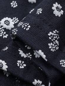 Dazy Plus 大码女式碎花弹力修身长款睡裙，春夏休闲家居服 - 藏蓝色 - 查看 9