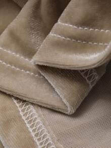 FRIFUL 女士方领交叉系带灯笼袖纯色甜美丝绒T恤 - 卡其色 - 查看 7