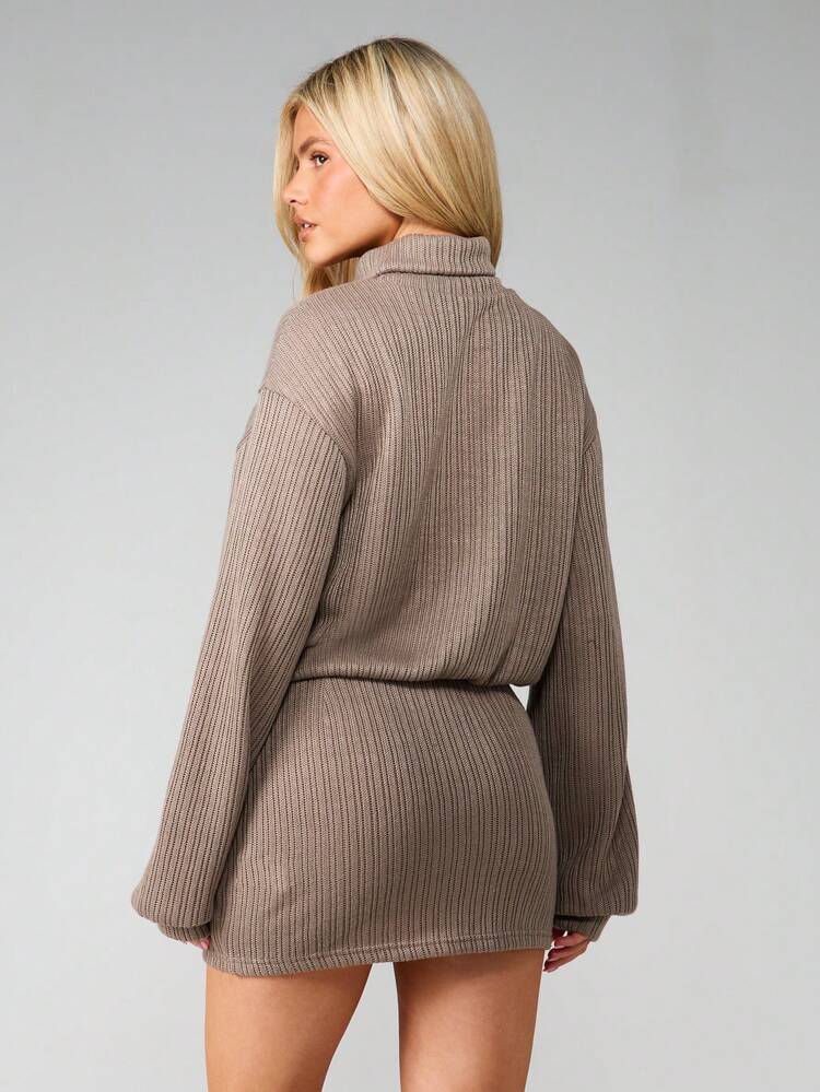 MISSGUIDED Oversized Chunky Knit Turtleneck Mini Dress Long Sleeve Ribbed Sweater Dress Winter Fall Cozy Pullover