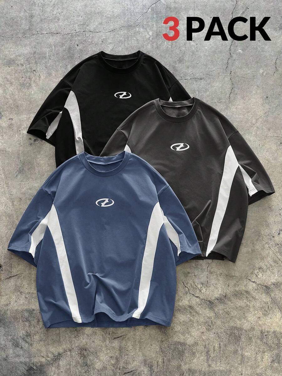 AXEPEAK Set de 3 camisetas de manga corta de punto casual y holgadas para hombre, para uso diario - Multicolor - Ver 1