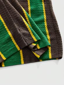 ROMWE MEN Men's Retro Football Collar Knit Sweater - Brown - View 6