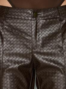 KIZN Women's Faux Leather Textured Diamond Pattern Flare Pants High Waisted Palazzo Wide Leg Trousers Fall Winter Fashion - Coffee Brown - View 6