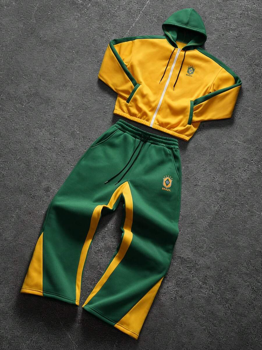 PAVTROS Men's Casual Zip-Up Hoodie Set Tracksuit Brazil Outfits Set Men Sweat Suits Jogging Suits - Black - View 1