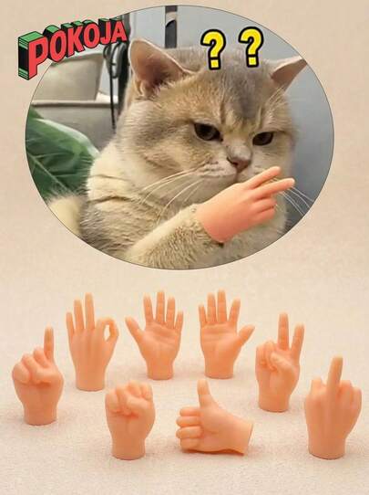1 件迷你手指，猫宠物玩具，迷你手指手小手，木偶逼真橡胶手，小雕像玩具搞笑手指，用于木偶表演、搞笑表演派对礼物、圣诞节