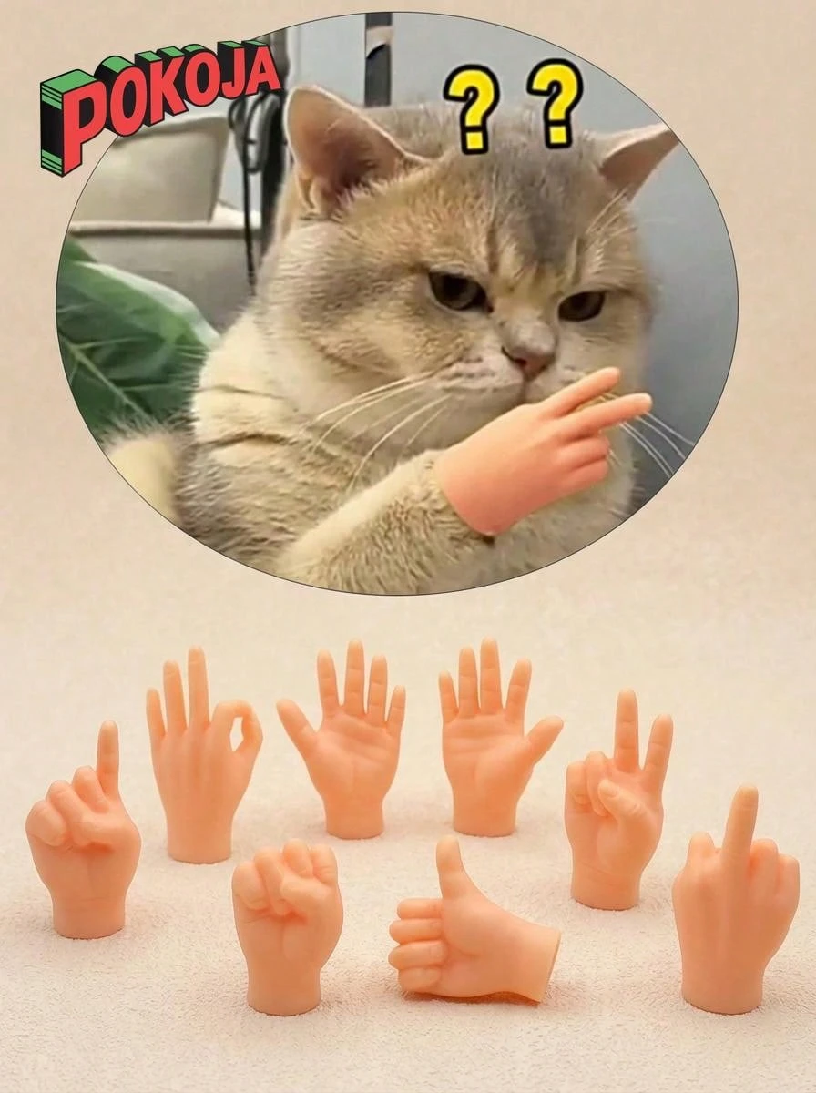 1 件迷你手指，猫宠物玩具，迷你手指手小手，木偶逼真橡胶手，小雕像玩具搞笑手指，用于木偶表演、搞笑表演派对礼物、圣诞节
