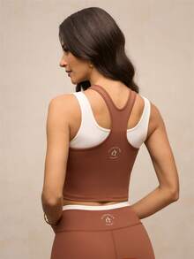 Activina Conjunto deportivo de top de tirantes y leggings de 2 en 1 con color contrastante para mujer