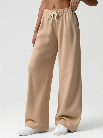 EURMUSE High-Waisted Wide-Leg Trousers, Maxi Length Design, Front Double Pleated DetailElastic Waistband With Decorative Rope Belt, Premium Quality Material, Comfortable Loose Fit, Contemporary Fashion Design, Casual Chic Style, Perfect For Daily Wear, Modern Cut Silhouette, Fashion Item, Versatile Piece, Seasonal Must-Have, Elegant Casual Look, Street Style Essential, Premium Comfort Wear