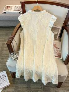 GlowEve CURVE Plus Size Women's Lace-Up 3D Floral Knit Sleeveless Dress, Spring/Summer - Apricot - View 2