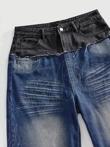 ROMWE MEN Men's Fashionable Loose Straight Leg Casual Blue Jeans - Blue - View 3