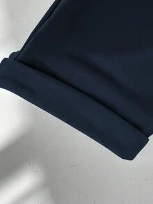 Flirla 女士抓绒弹力腰纯色褶皱休闲运动裤 - 藏蓝色 - 查看 6