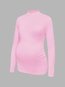 Modmama Kaos Ibu Hamil Lengan Panjang Kasual Kerah Lipit untuk Perjalanan Sehari-hari - Berwarna merah muda - View 6