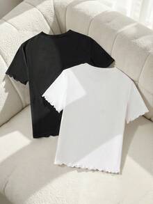 SHEIN Genkimix Kids 少女纯色短袖T恤，简约日常款 - 彩色 - 查看 2