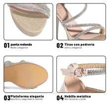 WEIDE Sandalias de Tacón Grueso con Brillantes para Mujer, Diseño Elegante con Plataforma, Material Glitter, Ideales para Vestidos de Noche, Fiestas, Bodas y Eventos de Gala - Dorado - Ver 7