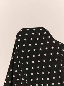 Poéselle Women's Polka Dot Single-Breasted Slit Design Waist Cinching Party & Holiday Short Sleeve Dress,Valentine's Day,Valentine's Day Outfit,Floral Lace Dress,Elegant Dresses For Women,Holiday Outfits For Women,Birthday Dresses For Women ,Wedding Guest Dress For Women,Spring/Summer - Black and White - View 8