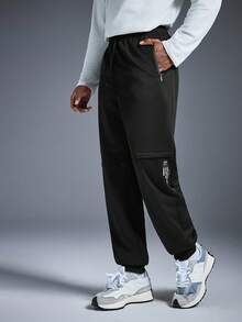 Driftmere 1 Pair Of Men's Casual Sports Pants, Slim-Fit And(Can Be Translated As "Cuffed" Or "Tapered At The Ankle" Depending On The Style; Here It's Kept As For Accuracy But "Cuffed" Is A Common Equivalent) Style, Suitable For Wearing At Home And Outdoor Activities, Can Be Used As A Couple's Gift. Made Of 100% Polyester Fiber, With A Drawstring Waistband For Easy Adjustment, And Available In Multiple Colors. Spring To Summer - Black - View 9