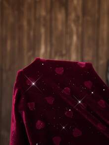 LanaWest Women's Western Casual Autumn/Winter Velvet Heart Embossed Glitter Fabric Party, Christmas, New Year Jumpsuit - Burgundy - View 7