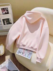 SHEIN 可爱时尚蝴蝶结刺绣加大码女式连帽卫衣 - 粉色 - 查看 2