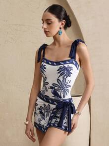 Swim Oasis 高级植物印花吊带泳衣，带可拆卸裙摆 - 彩色 - 查看 5