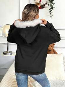 SHEIN LUNE 女士长袖毛绒拼布休闲连帽运动衫