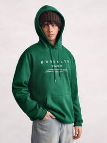 Open Phase 男士极简印花长袖连帽衫，秋冬季INS风，日常搭配，男友/老公礼物，复古美式，男女皆宜，宽松版型夏季服装——适合日常穿着和夏季度假穿着。 - 綠色 - 查看 6