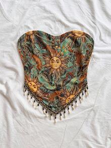 Soleia Top tubo de ganchillo estilo bohemio con estampado y cadena con cuentas, adecuado para fiesta, Navidad, cita, discoteca, playa, crucero, té de la tarde, carnaval para mujer talla grande - Multicolor - Ver 8