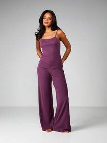 MISSGUIDED Ribbed Camisole Tank Top With Thin Straps For Sleepwear And Loungewear Comfort - Burgundy - View 4