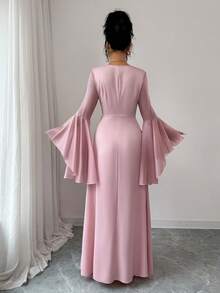 Rafferiza Váy dài Maxi Hồi giáo cổ vuông tay loe thanh lịch dành cho nữ, váy bó cạp cao, váy dạ hội sang trọng cổ điển, váy chụp ảnh bãi biển xuân/hè tôn dáng, trang phục dự tiệc cưới/tiệc vườn mùa Phục sinh/xuân, trang phục mùa thu nữ, trang phục mùa thu, thời trang mùa thu nữ, năm mới, trang phục lễ Tạ ơn nữ, tiệc tùng, đám cưới, sang trọng, dạ hội, tốt nghiệp nữ, thanh lịch, thời trang, sang trọng trang phục Hồi giáo thành thị - Hồng - Xem 2