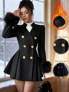 GlowEve Chaqueta elegante y de moda con cintura ceñida y doble botonadura, adecuada para el uso diario