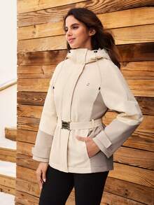 OutZeal Ski Jacket Women Shell Jacket Thermal Clothes Winter Skiing Camping Quilted Lined Water-Resistant Adjustable Belt With Zip Pockets - Khaki - View 11