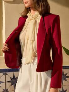 Bóhologie Áo khoác blazer Burgundy ôm eo có nút vàng - Màu Đỏ Sâu - Xem 7