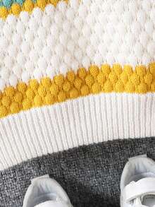 Boys' Striped Thick Soft Knit Pullover Sweater, Suitable For Home, Casual, Outdoor And Party Wear, Autumn/Winter