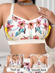 SHEIN 1件大码女士印花舒适无钢圈文胸 - 彩色 - 查看 5