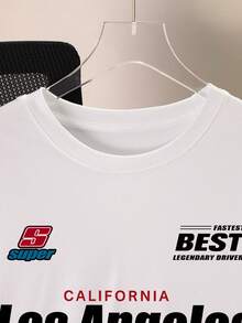 Manfinity Dauomo 男士街头酷炫赛车手T恤，洛杉矶英文图案短袖休闲Y2K T恤 - 彩色 - 查看 5