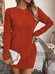 EMERY ROSE Đầm len dệt kim tay dài cổ tròn trễ vai rộng rãi cho nữ, mùa thu/đông - trái cam - Xem 5