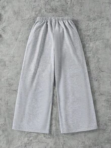 PAVTROS Pantalón de chándal casual de pierna ancha con cintura con cordón y cremallera para niño preadolescente - Gris - Ver 2