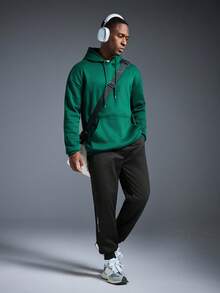 Driftmere Moletom Casual com Capuz, Manga Longa, Ombro Caído, Cordão, Bolso, Cor Sólida, Outono/Inverno, Volta às Aulas - Verde - Visão 5