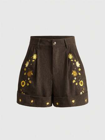 Hippie Shorts sueltos con estampado floral y dobladillo de volantes en estilo bohemio para mujeres