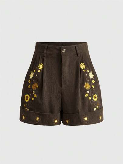 Hippie Shorts sueltos con estampado floral y dobladillo de volantes en estilo bohemio para mujeres